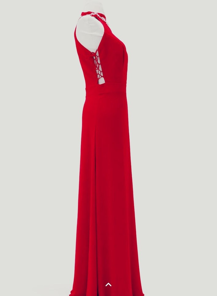 Kırmızı yan dekolteli Uzun Abiye Elbise - Görsel 2