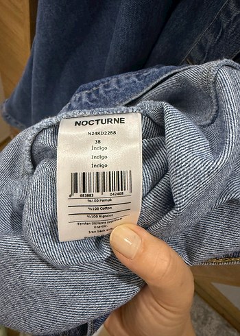 Nocturne Uzun Düğmeli Mavi Kadın Kot jean elbise - Görsel 5