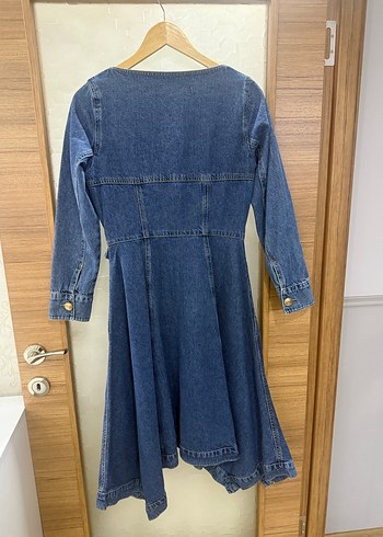 Nocturne Uzun Düğmeli Mavi Kadın Kot jean elbise - Görsel 4