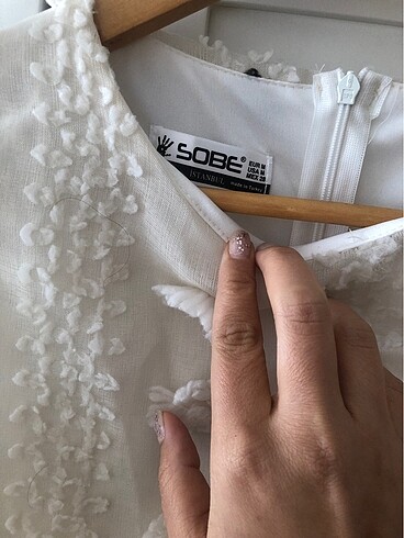 s Beden beyaz Renk Üç boyutlu çiçekli mini elbise