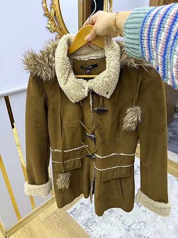l Beden camel Renk Koton nubuk süet peluş mont