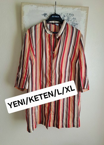 BASIC&CO Çizgili Keten TUNIK Gömlek L/XL