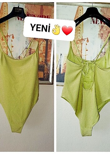 H&M fistik yesili simli yeni mayo 50 beden