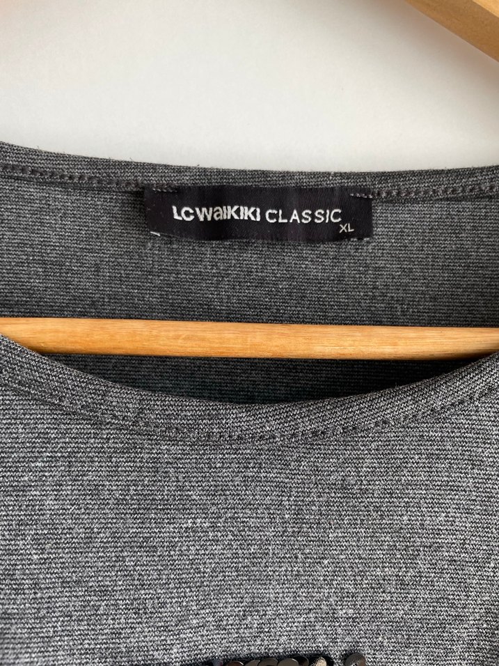 Gri Uzun Kollu Cepli Baskılı Tunik - Görsel 2