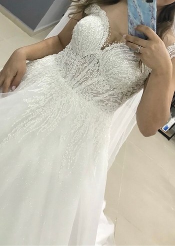 Bej Straplez A Kesim Uzun Gelinlik - Görsel 4