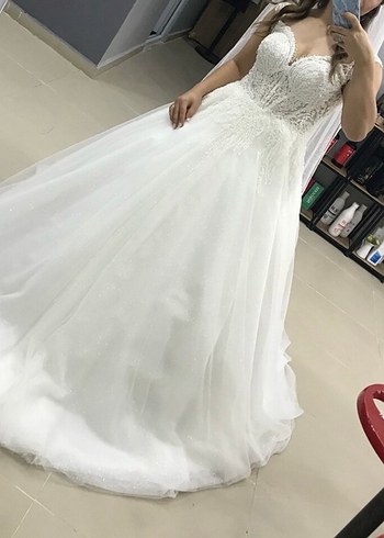 Bej Straplez A Kesim Uzun Gelinlik - Görsel 3