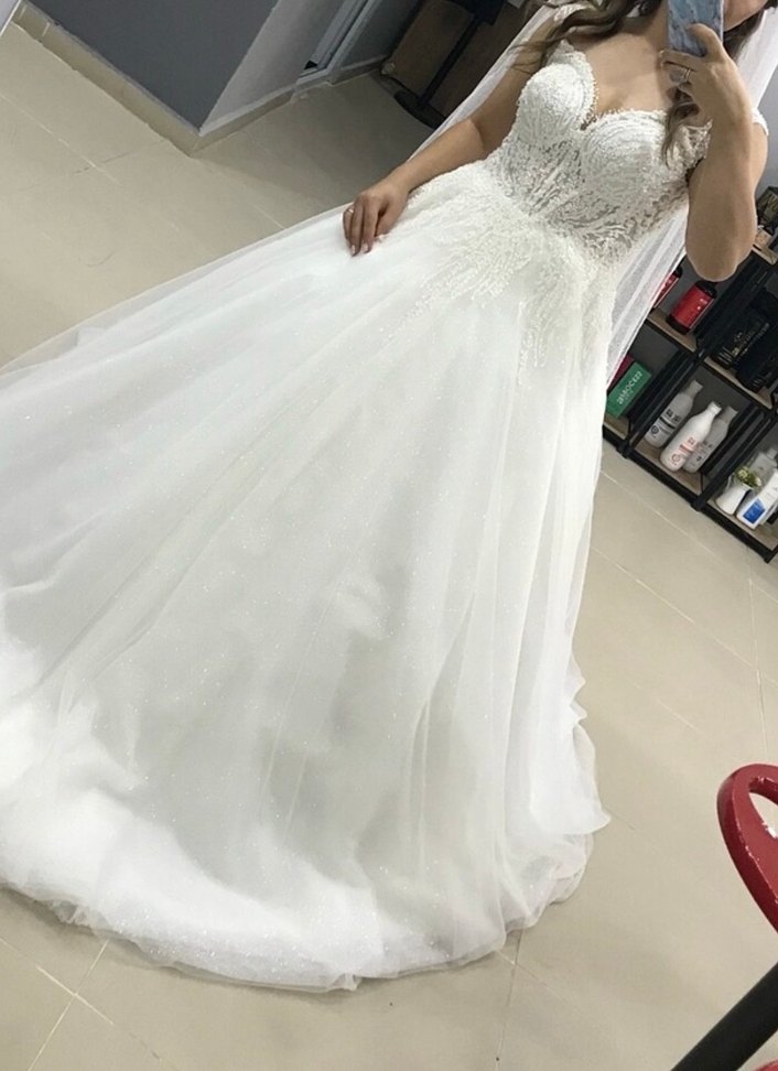 Bej Straplez A Kesim Uzun Gelinlik - Görsel 3