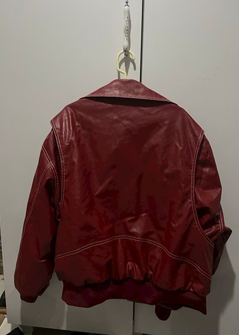 Kırmızı Kadın Deri Ceket Midi Boy Fermuarlı - Görsel 3