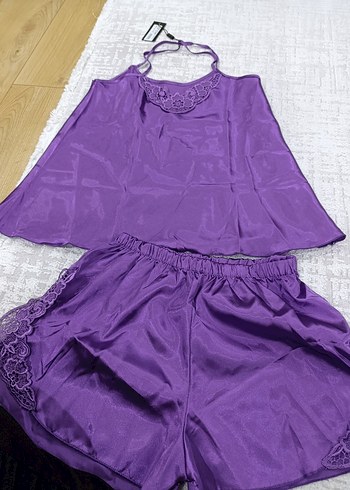 m Beden Mor Nakışlı Kısa Bohem Kadın Pijama Takımı
