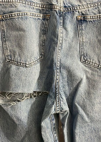 Kadın Mavi Midi Boy Bol Kesim Kot Pantolon - Görsel 2