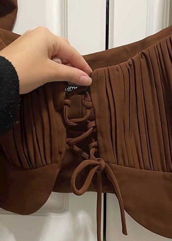 Kahverengi Pilili Bohem Kadın Bluz - Görsel 2