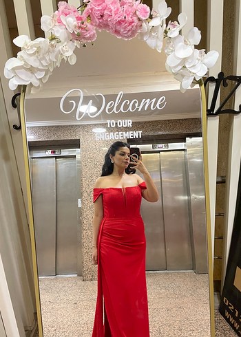 Klasik Kırmızı Drapeli Uzun Abiye Elbise - Görsel 6