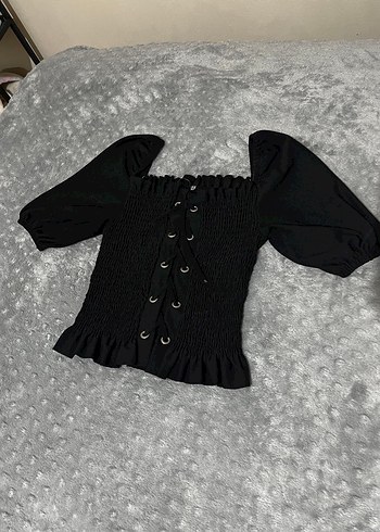 Düğmeli Siyah Gotik Kadın Bluz