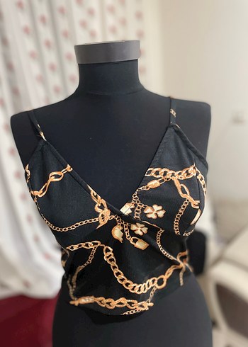 m Beden Zincir Detaylı Siyah Mini Büstiyer