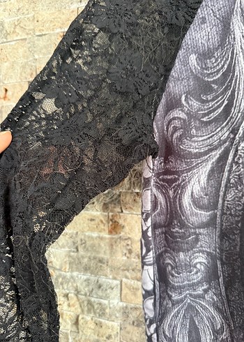 s Beden siyah Renk Dantel Detaylı Siyah Gotik Yüksek Yaka Bluz