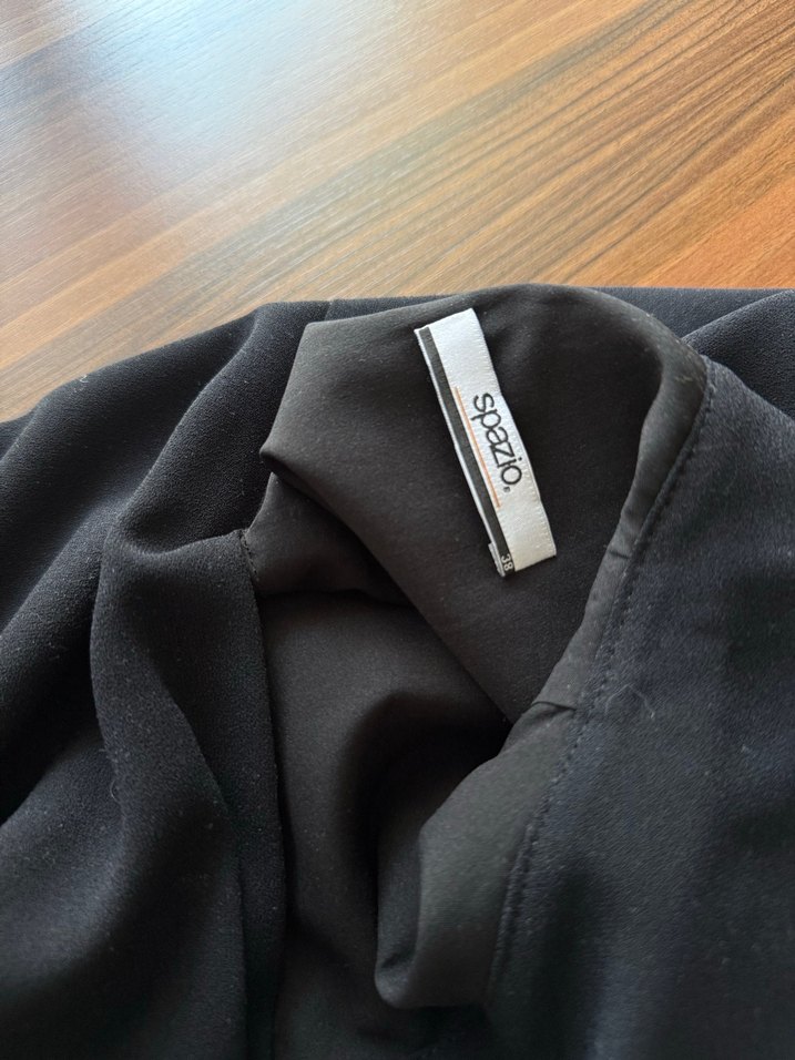 Spazio Siyah Midi Kısa Kollu Triko Elbise - Görsel 4