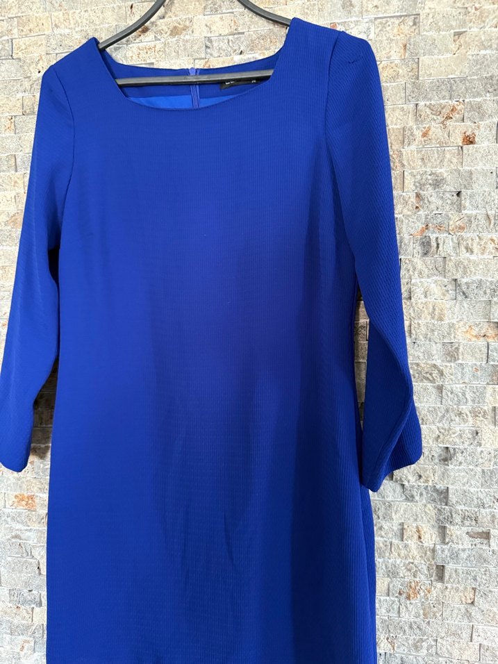 Lefon lacivert elbise ofis şık günlük - Görsel 3