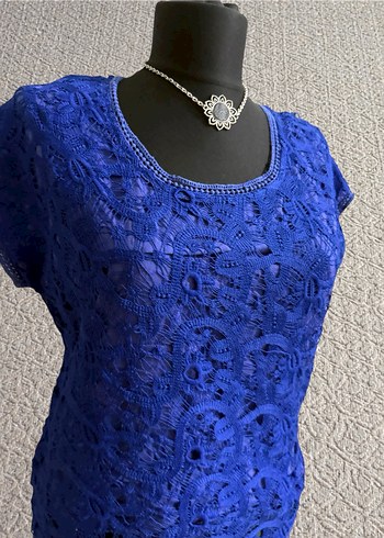 Vintage Mavi Dantel Bluz 2000s 90s 80s - Görsel 2