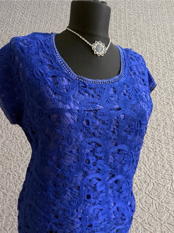 Vintage Mavi Dantel Bluz 2000s 90s 80s - Görsel 2