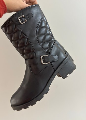 Kemerli Siyah Deri Biker Bot - Görsel 7