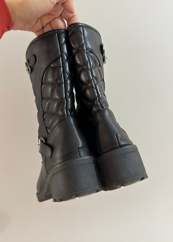 Kemerli Siyah Deri Biker Bot - Görsel 6