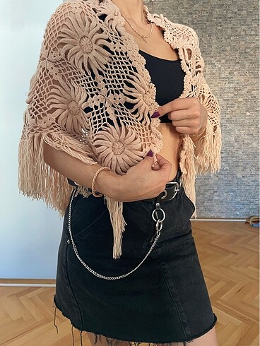  Beden camel Renk Vintage örgü şal