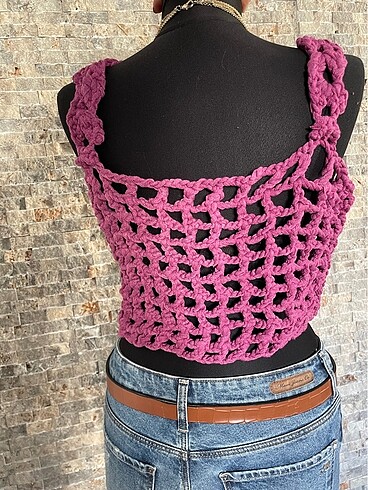 l Beden mor Renk Örgü crop bluz vintage y2k