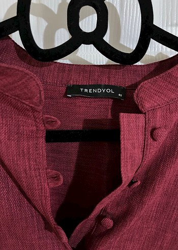 Bordo Kemerli Midi Keten Elbise - Görsel 3