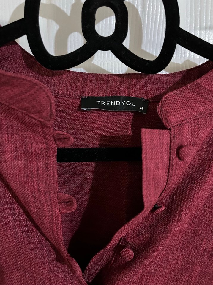 Bordo Kemerli Midi Keten Elbise - Görsel 3