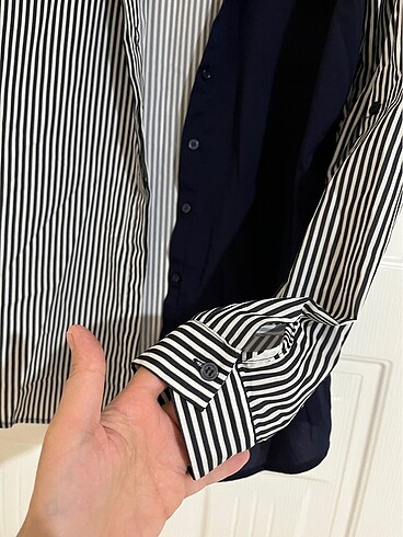 Çizgili lacivert gömlek - Görsel 3