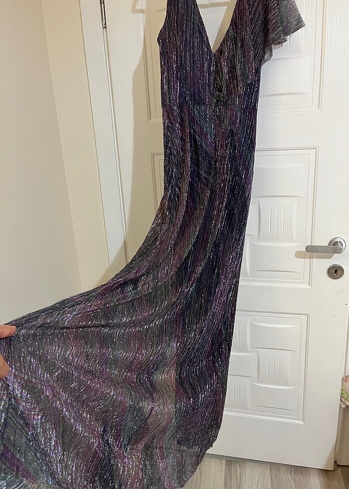 Koton şifon parlak renkli simli abiye - Görsel 5