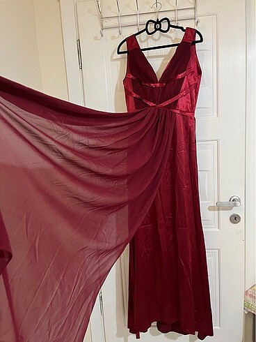 Park bravo bordo saten şifon elbise - Görsel 2