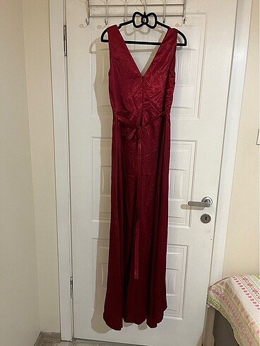 Park bravo bordo saten şifon elbise - Görsel 4