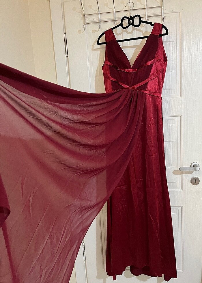 Park bravo bordo saten şifon elbise - Görsel 2