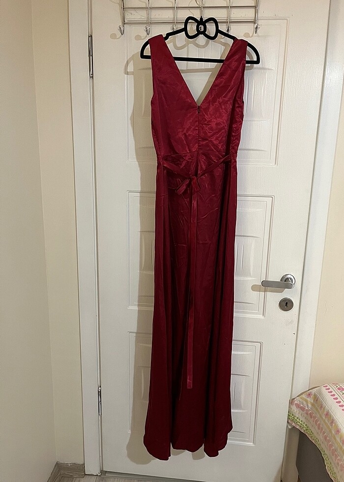 Park bravo bordo saten şifon elbise - Görsel 4