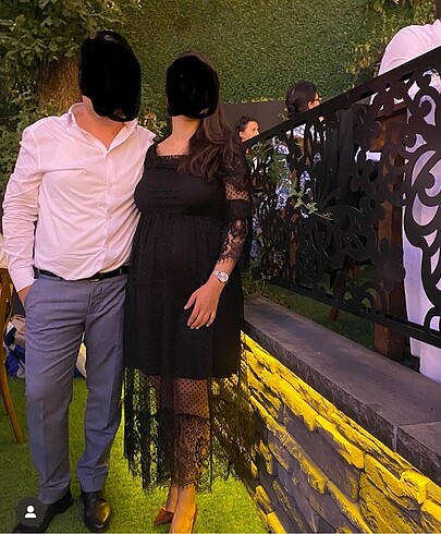 Siyah dantel tül Midi elbise