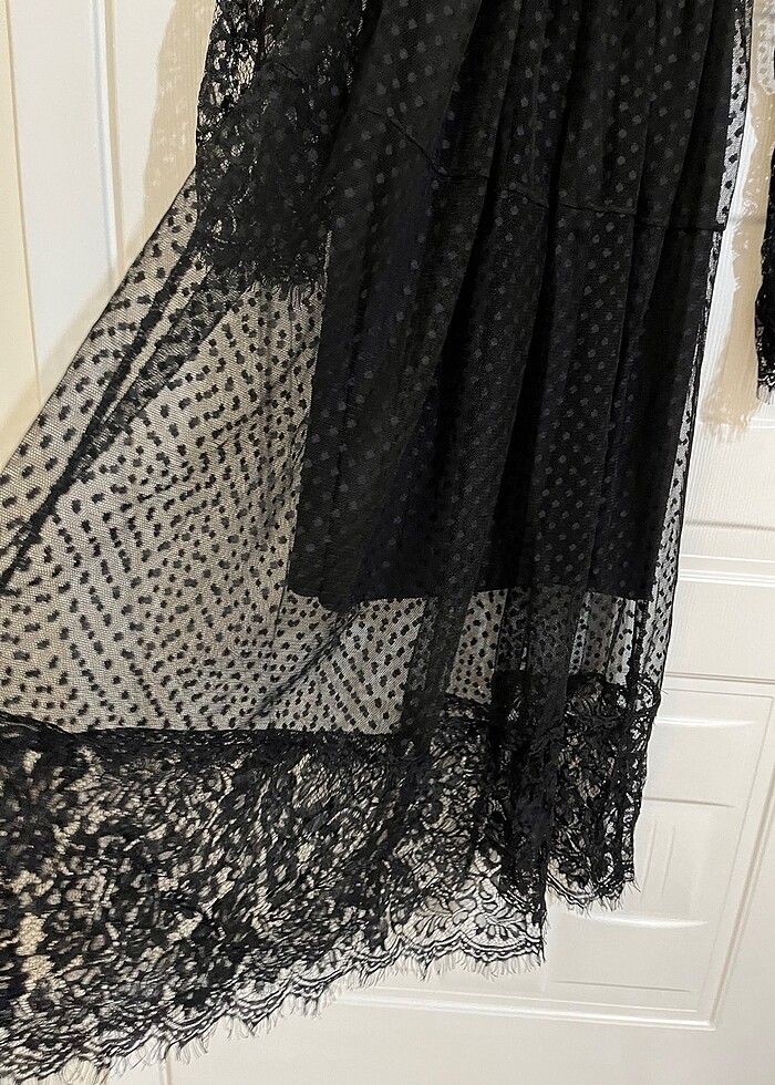 Siyah dantel tül Midi elbise - Görsel 4