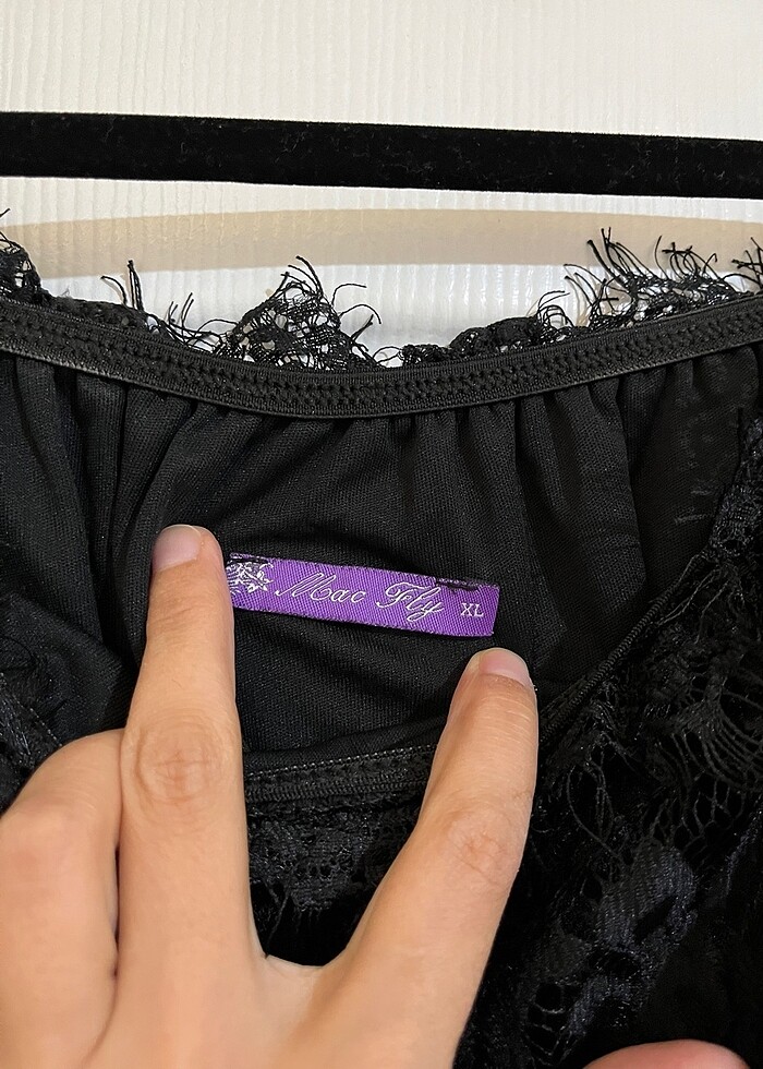 Siyah dantel tül Midi elbise - Görsel 5