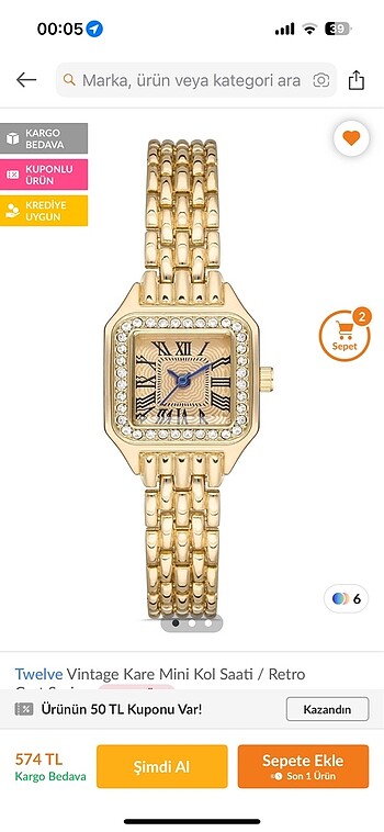 Twelve Vintage Gold Saat/ Retro Cartier muadili - Görsel 2