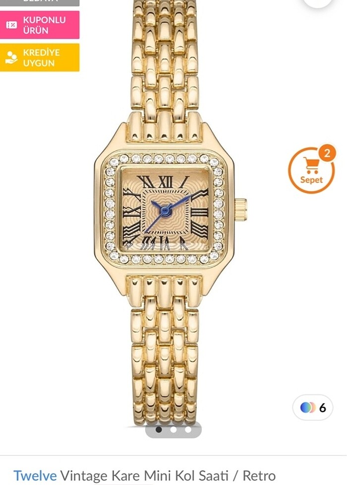 Twelve Vintage Gold Saat/ Retro Cartier muadili - Görsel 2