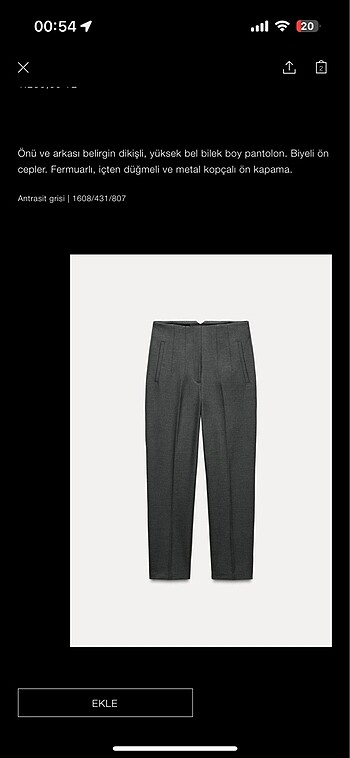 Zara pensli gri yüksek bel pantolon - Görsel 3