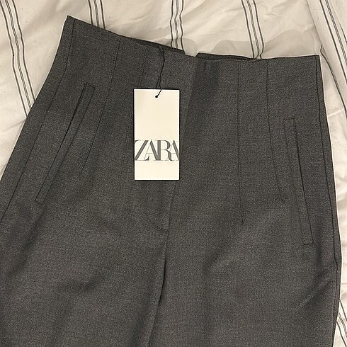 Zara pensli gri yüksek bel pantolon - Görsel 2