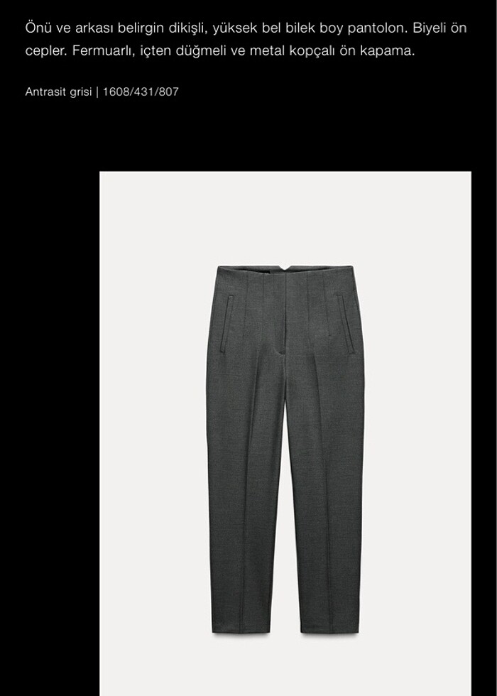 Zara pensli gri yüksek bel pantolon - Görsel 3