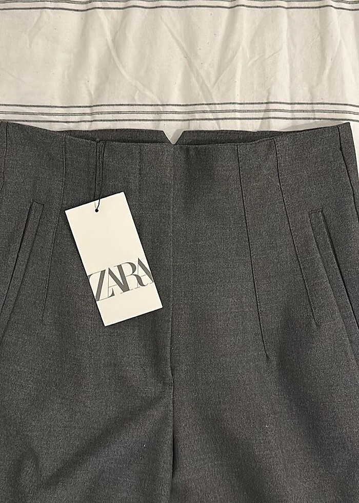 Zara pensli gri yüksek bel pantolon - Görsel 5