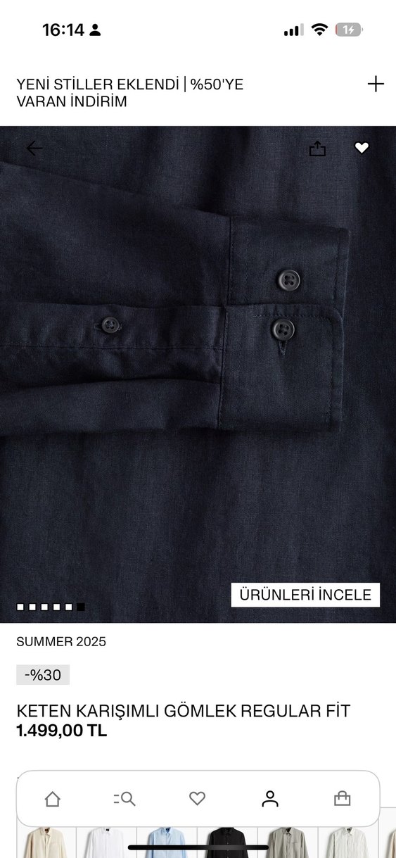 Lacivert Pamuk Keten Karışımlı Erkek Gömlek - Görsel 3