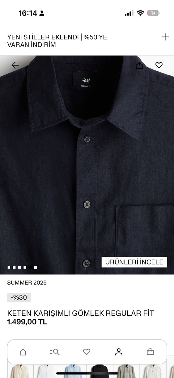 Lacivert Pamuk Keten Karışımlı Erkek Gömlek - Görsel 2