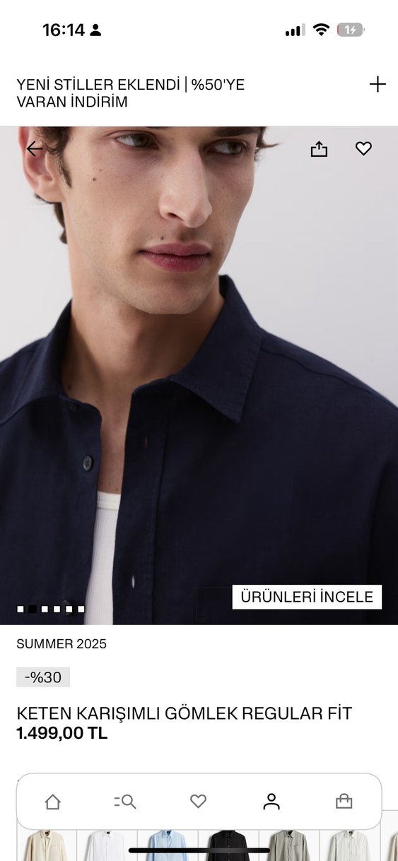 Lacivert Pamuk Keten Karışımlı Erkek Gömlek - Görsel 4