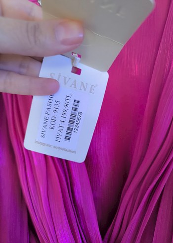 Pembe Uzun Kollu Drapeli Abiye Elbise - Görsel 2