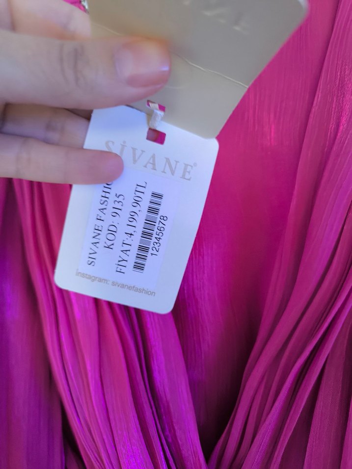 Pembe Uzun Kollu Drapeli Abiye Elbise - Görsel 2