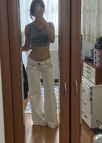 28 Beden beyaz Renk Beyaz Nakışlı Salaş Midi Kot Pantolon